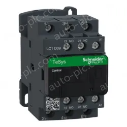 LC1D09E7 IEC contactor, TeSys Deca, nonreversing, 9A, 5HP at 480VAC, up to 100kA SCCR, 3 phase, 3 NO, 48VAC 50/60Hz coil, open style