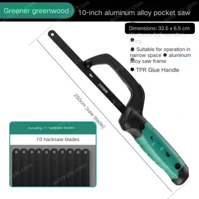 One-handed pocket 10 inch aluminum alloy hand saw with 11 saw blades