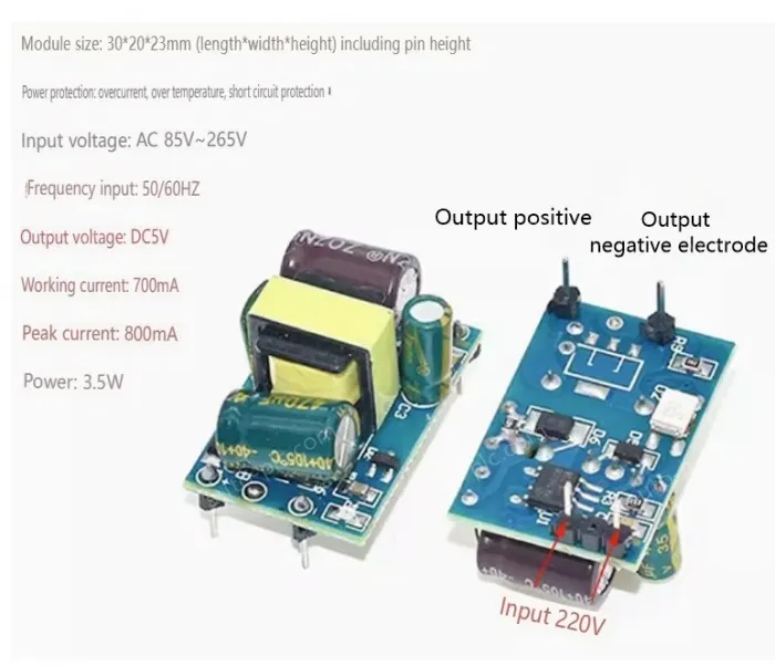 AC-DC buck module: 220V to 5V 700MA isolating switching power supply module With solder pins