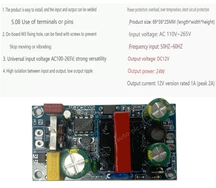 AC-DC buck module: 220V to 12V 2A isolating switching power supply module
