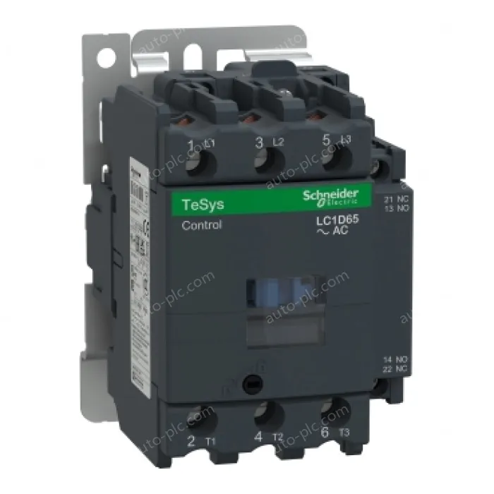 LC1D65E7 IEC contactor, TeSys D, nonreversing, 65A, 40HP at 480VAC, up to 100kA SCCR, 3 phase, 3 NO, 48VAC 50/60Hz coil, open
