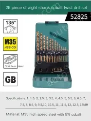 Set of 25 straight shanks containing cobalt twist drills