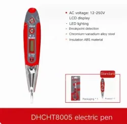 The voltage resistance of digital display test pen with illumination is 12-250V V.