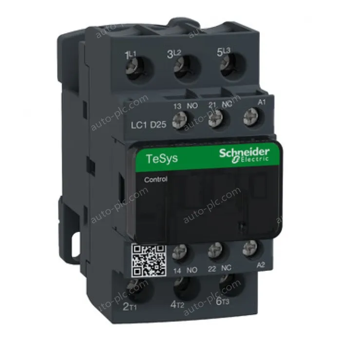 LC1D25U7 IEC contactor, TeSys Deca, nonreversing, 25A, 15HP at 480VAC, up to 100kA SCCR, 3 phase, 3 NO, 240VAC 50/60Hz coil, open