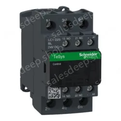 LC1D25BL IEC contactor, TeSys Deca, nonreversing, 25A, 15HP at 480VAC, up to 100kA SCCR, 3 phase, 3 NO, low consumption 24VDC coil