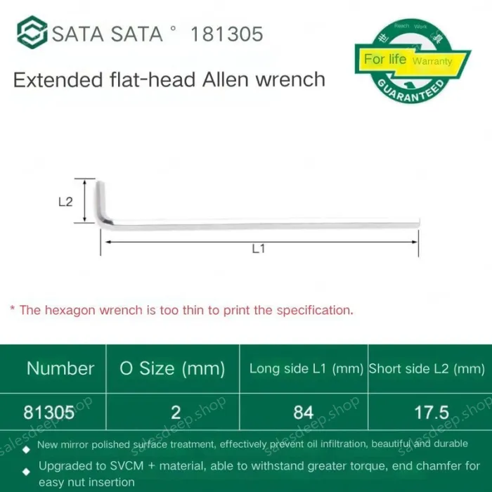 Extended flat head hex wrench 2mm 81305